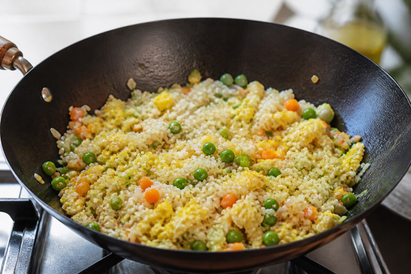 Stir the rice and veggies