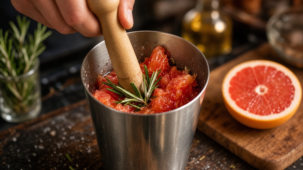 Muddle the rosemary