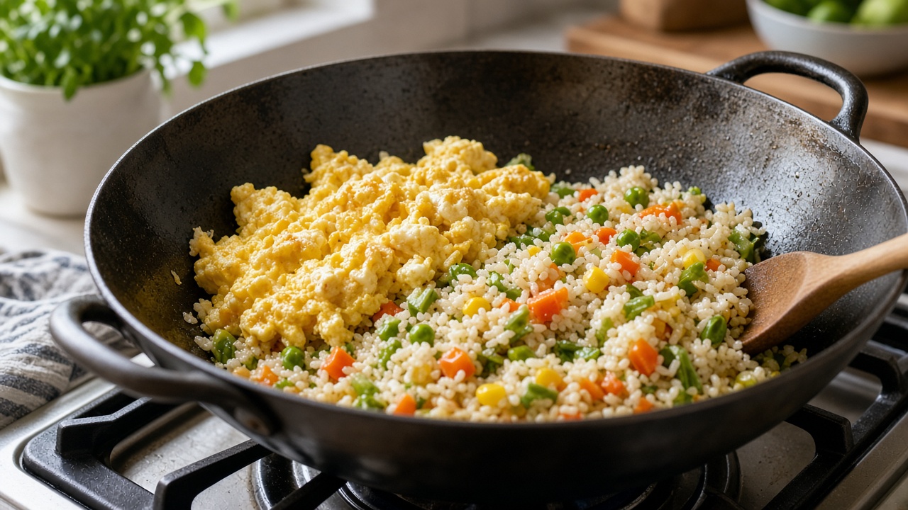 Stir the rice and veggies