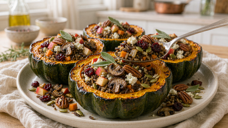 Stuffed Acorn Squash with Wild Rice & Apple