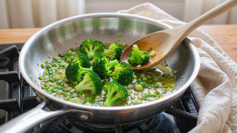 Saut\u00e9 the broccoli
