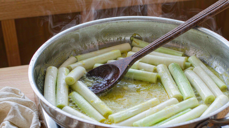Soften the leeks