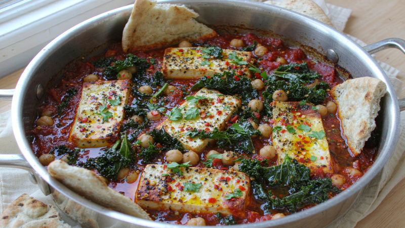 Baked Feta with Chickpeas & Kale