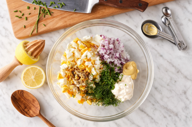 Fold in the eggs and herbs