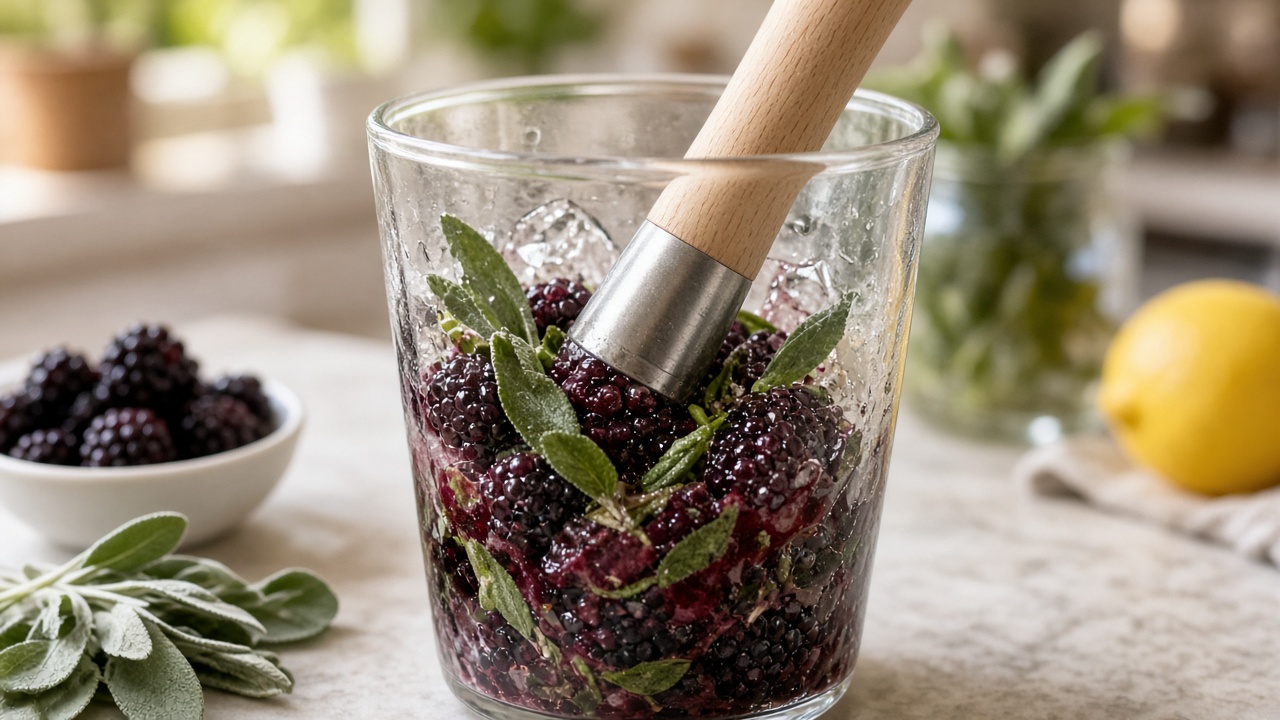 Simmer the blackberry sage syrup