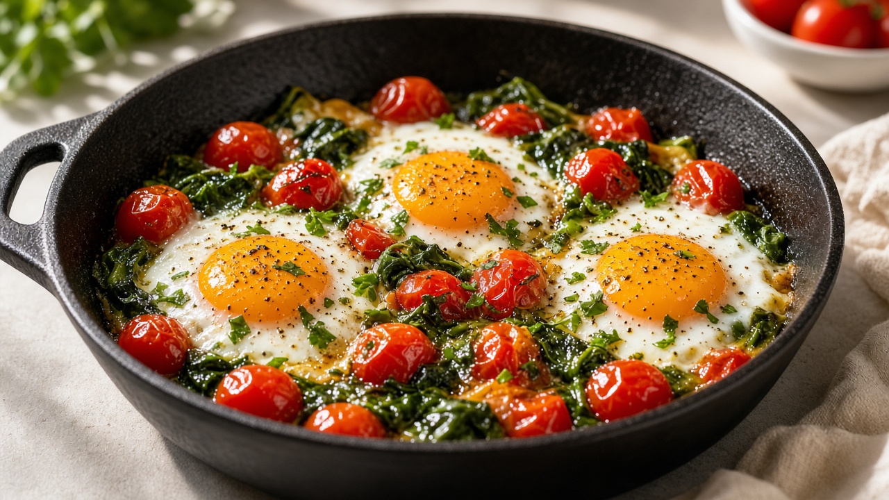 Spinach Tomato Egg Skillet