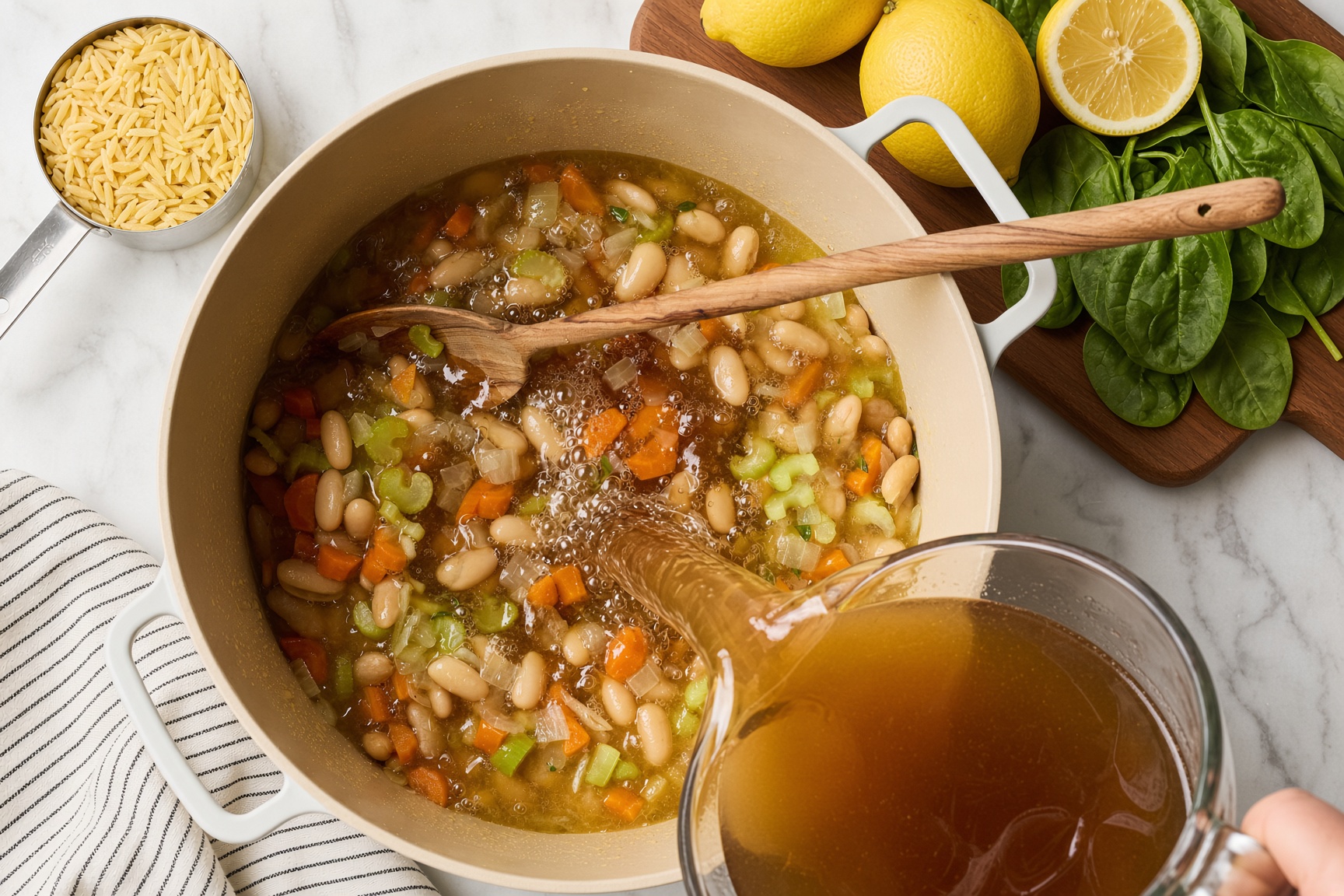 Add broth and orzo