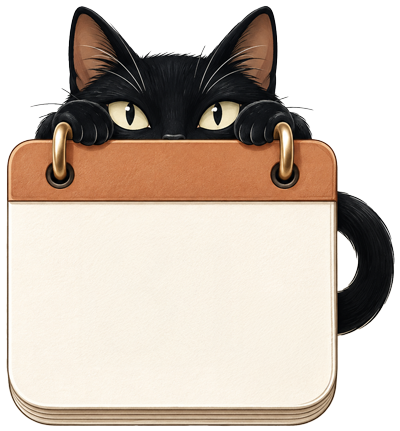 Aurora the black cat holding today's calendar